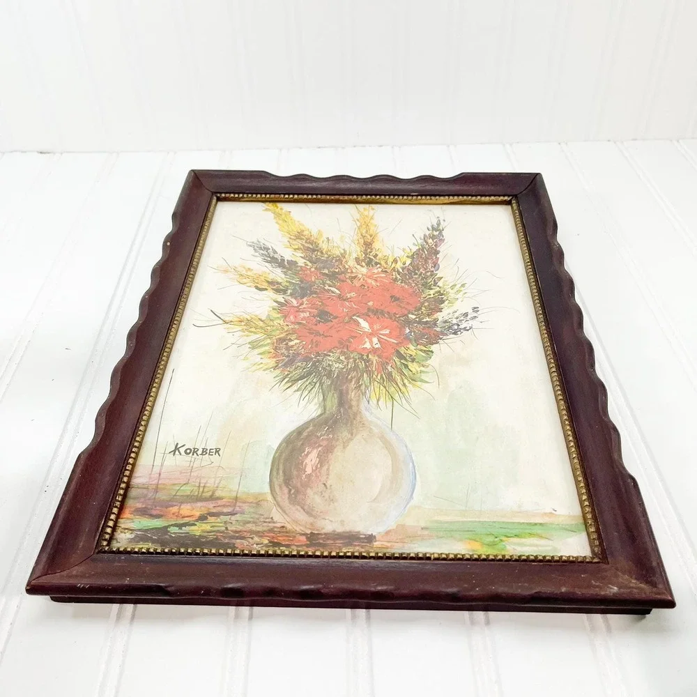 Vintage Floral Print in Wooden Frame - Korber Painting‎